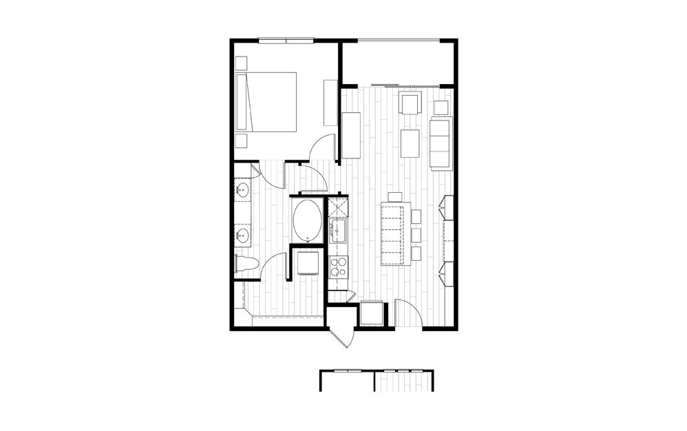 A3 - 1 bedroom floorplan layout with 1 bath and 737 square feet.
