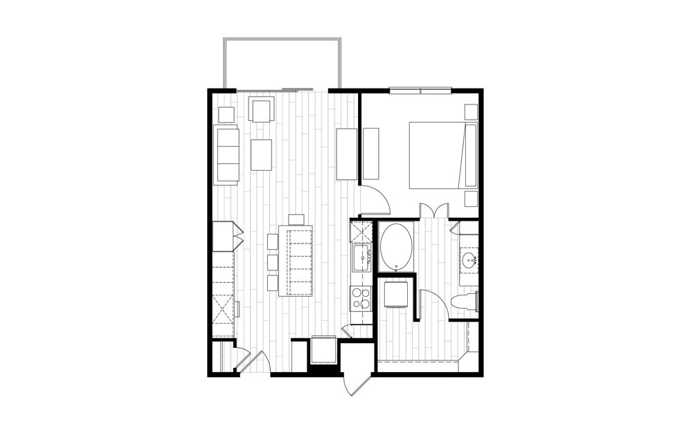 A4 - 1 bedroom floorplan layout with 1 bath and 763 square feet.